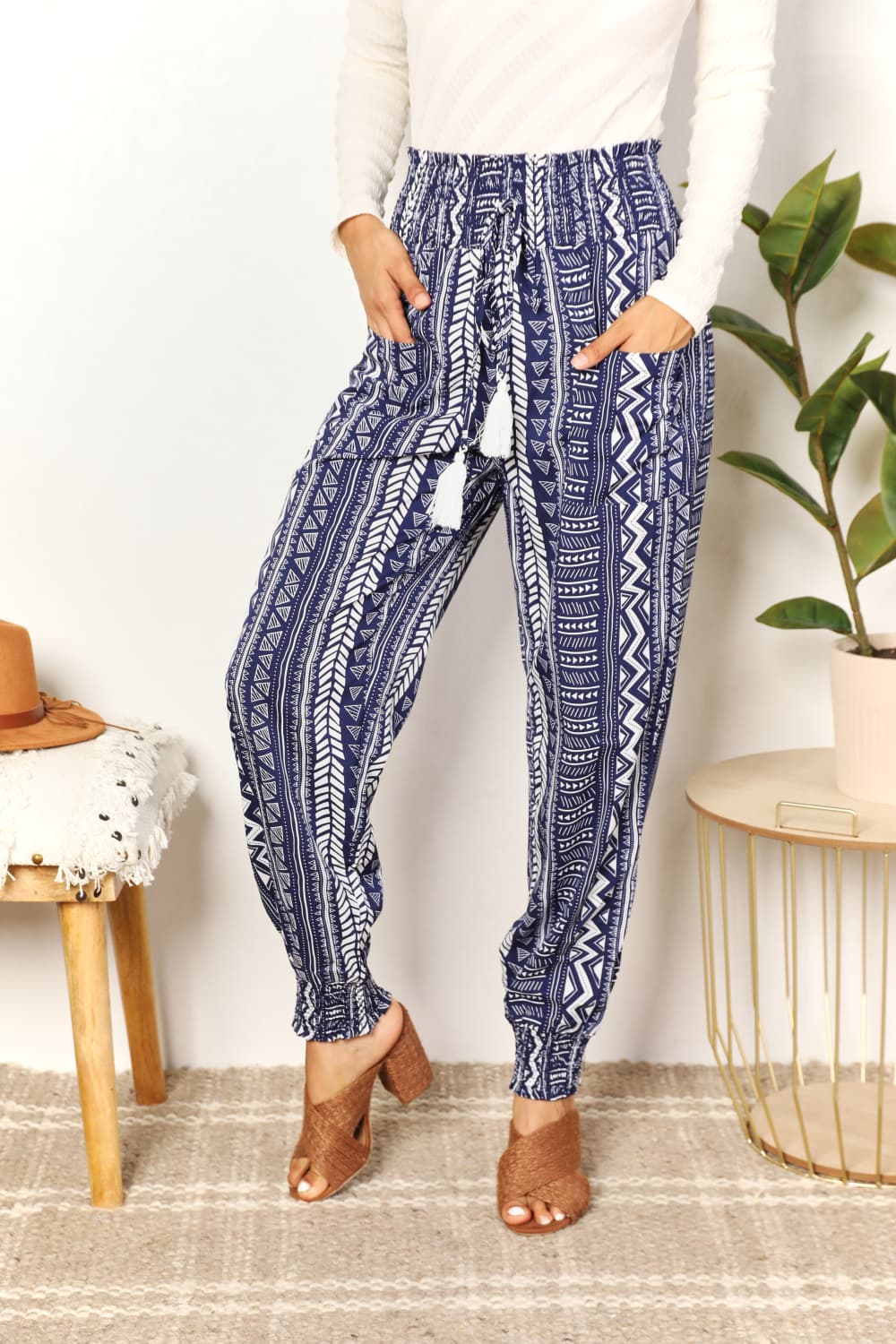 Geometric Print Tassel High-Rise Pants