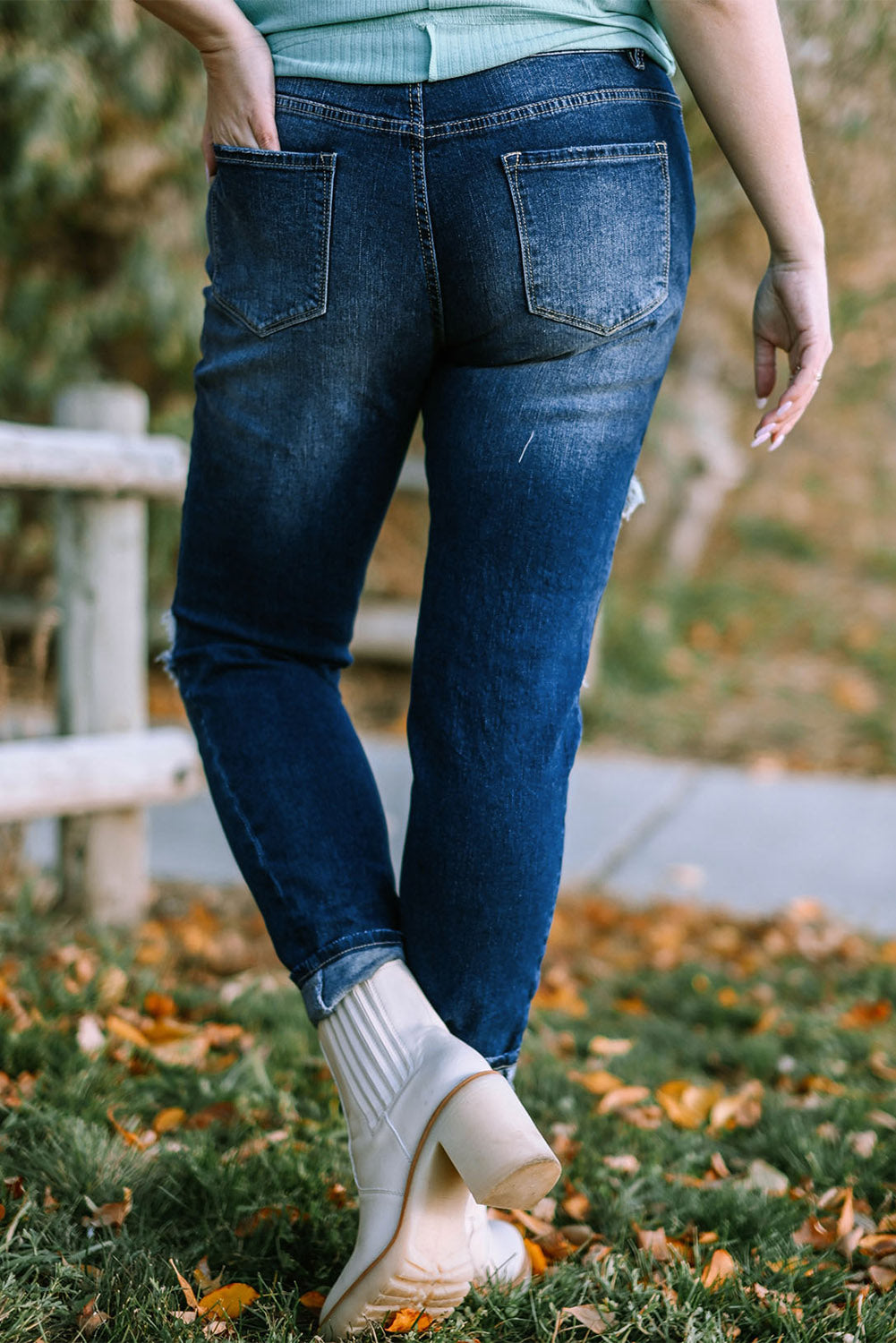 Plus Size Button Fly Distressed Jeans