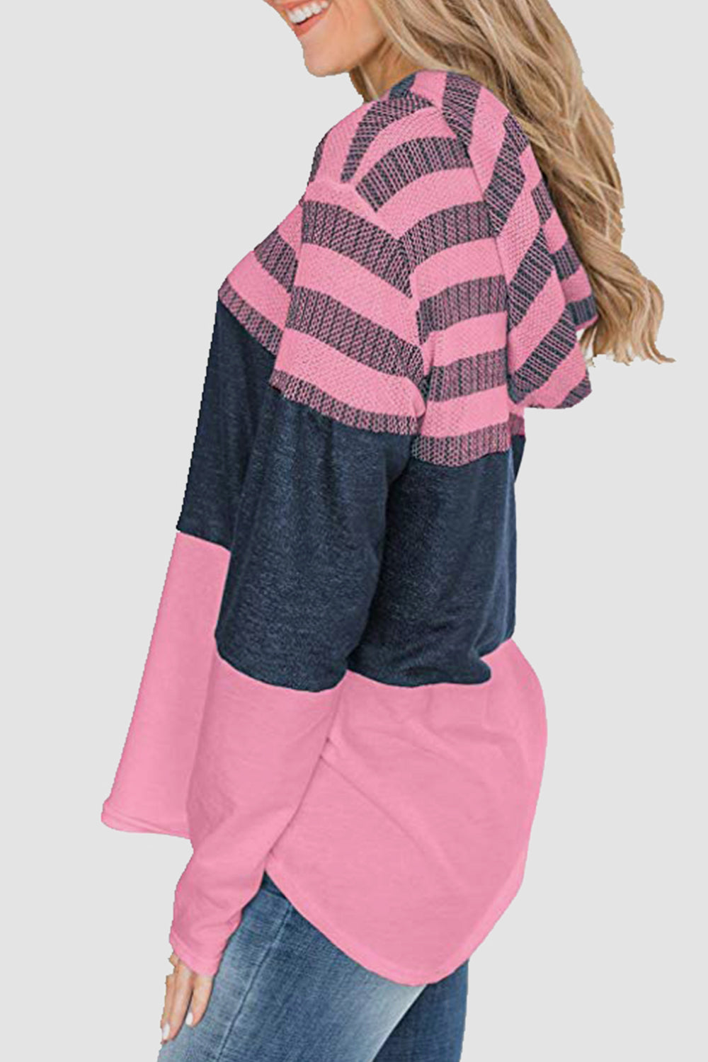 Striped Drawstring Long Sleeve Hoodie